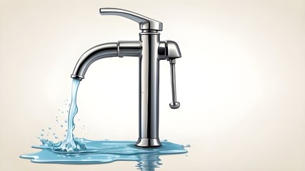 A vector illustration of a realistic-looking stream of water coming from a faucet. Isolated on a white backdrop is the water tap icon.