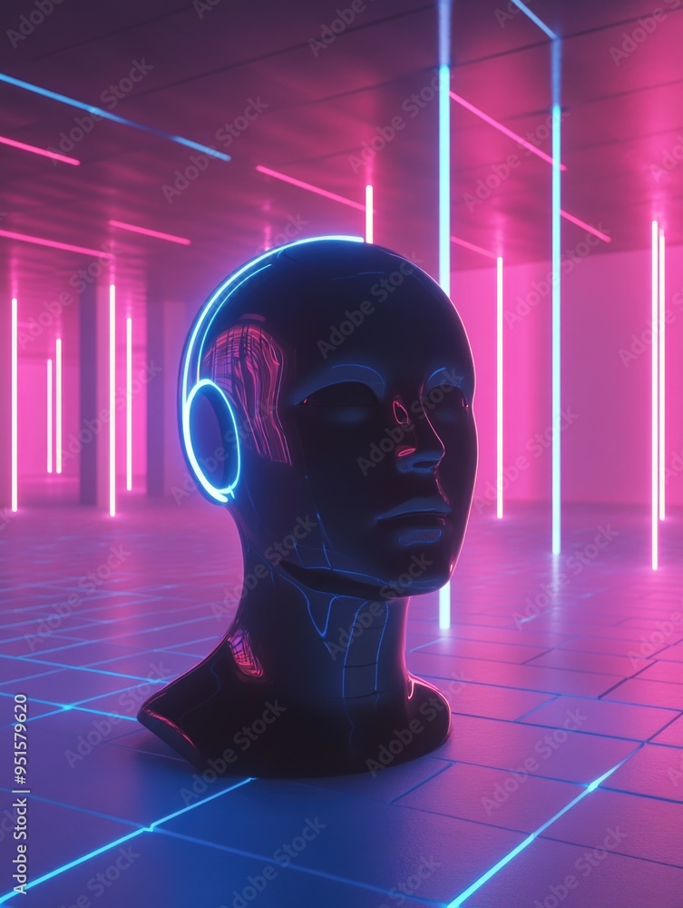 Sticker Neon Lighted Head in Room