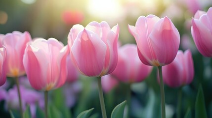 Fototapeta premium Pink Tulips in the Sunlight