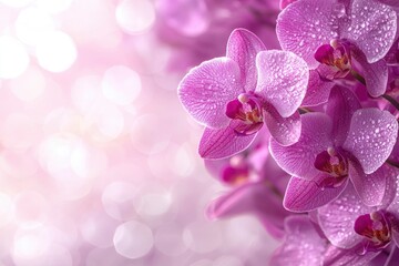Fototapeta premium Close-up of Dewy Pink Orchid Flower with Bokeh Background