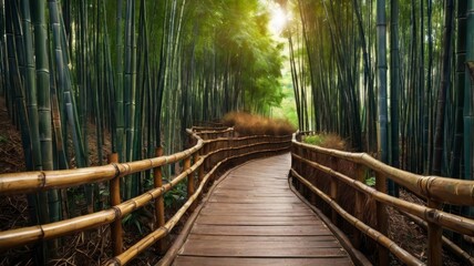 Fototapeta premium Pathway through Chinese bamboo forest 
