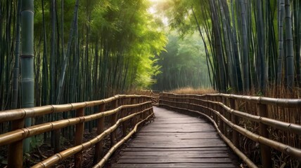 Fototapeta premium Pathway through Chinese bamboo forest 