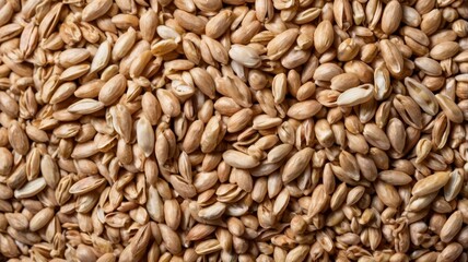 Peeled spelt grains, top view, isolated on white 