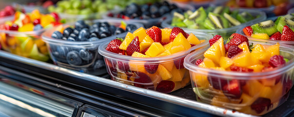 Fresh Fruit Salad Bowls on Display at Grocery Store