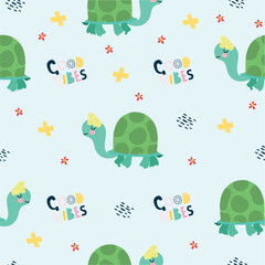 Fototapeta premium cute turtle seamless pattern 