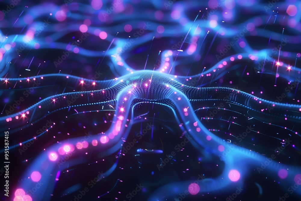Poster a vibrant abstract image showcasing interconnected lines and glowing dots, evoking a sense of techno