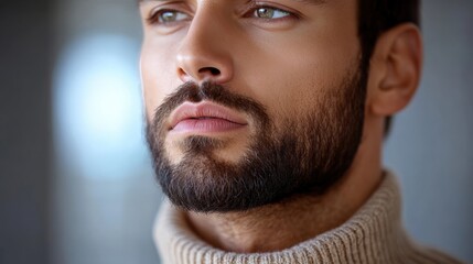 Obraz premium Handsome Man in a Turtleneck with a Thoughtful Look