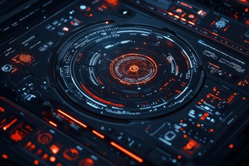 Futuristic Technology Interface with Red and Blue Lights