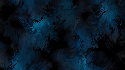Abstract background featuring flowing streams of ink in various shades of black and deep blue