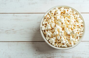 Bowl of Popcorn on a White Wooden Table