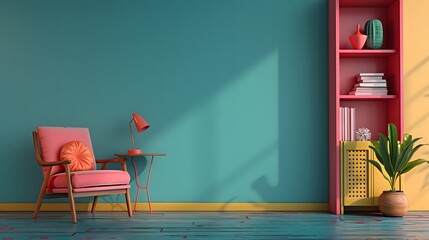  Colorful interior design of a modern living room with vibrant walls