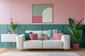 modern interior design of living room with a pastel color palette
