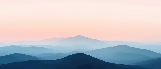 Obraz premium Soft pastel gradient in the sky with a simple mountain silhouette minimalistic approach highlighting calmness and peace balanced composition for serene, stunning twilight landscape