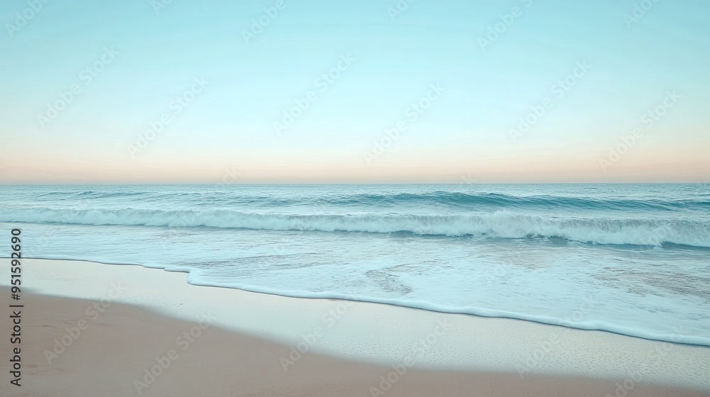 Wall mural empty beach with gentle waves lapping against the shore minimalist horizon line subtle transitions i