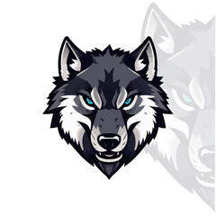 Game style wolf logo template illustration. Wolf head mascot sports symbol. Head of Strong Wolf with Blue Eyes.  Adobe Illustrator Artwork