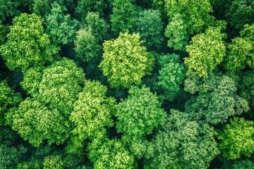 Naklejka premium Green forest and nature, Aerial view of trees in forest in Germany with generative ai