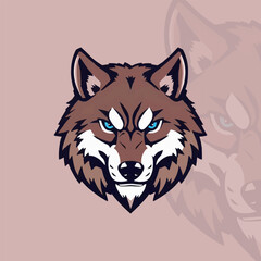 Game style wolf logo template illustration. Wolf head mascot sports symbol. Head of Strong Wolf with Blue Eyes.  Adobe Illustrator Artwork