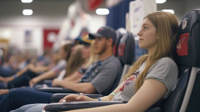 Young Woman Donating Blood at a Blood Drive