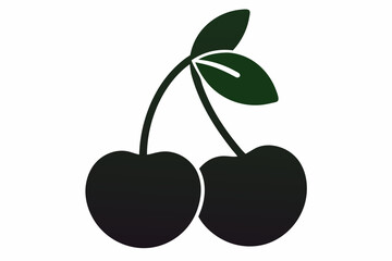 Cherry with leaves silhouette vector illustration 