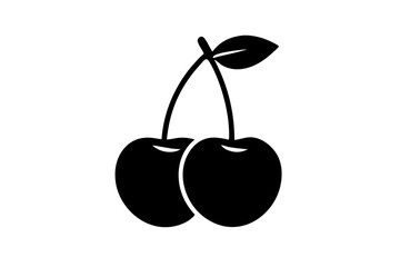 Cherry with leaves silhouette vector illustration 