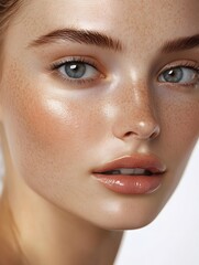 Fototapeta premium Sleek Anti Aging Botanical Skincare Product Banner with Radiant Model and Minimalist Aesthetic