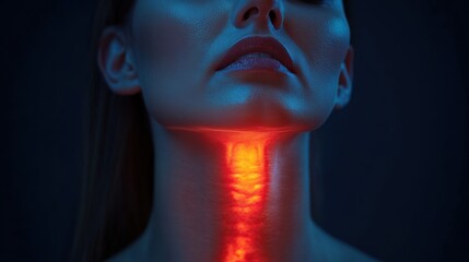 Conceptual image of a glowing throat, symbolizing discomfort and highlighting remedies for a sore throat.