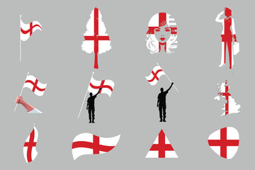 Flag of England Set, original and simple England flag Bundle, vector illustration of England flag Collection
