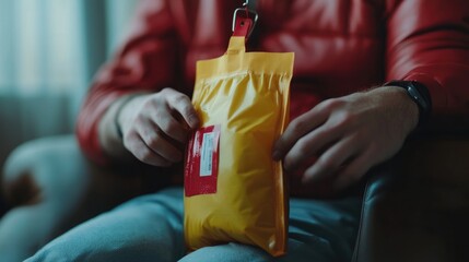 Man Opening a Yellow Package