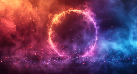 Obraz premium Pink neon light product background stage or podium pedestal on grunge street floor with glow spotlight and blank display platform. 3D rendering.