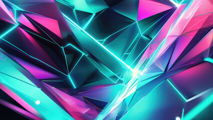 Futuristic Design: Neon Gradient Geometry with Bright Cyan, Electromagnetic Purple, and Silver Metallic Accents
