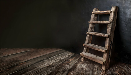 wood ladder on black background