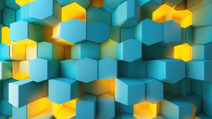 Obraz premium Soft Elegance: Turquoise Blue to Soft Yellow Gradient with Hexagon Pattern