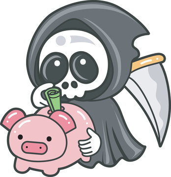 recommend clip art: Illustration of cute skull ghost icon.
                    Funny skull ghost in activities stickers.
                    Angel of death cute elements.