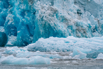 Details of sawyer glacier at the head of Tracy Arm fjord in Alaska near Juneau during summer 