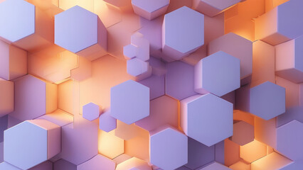 Fototapeta premium Soft Beauty: Gentle Purple and Pastel Peach Gradient with Hexagon Pattern