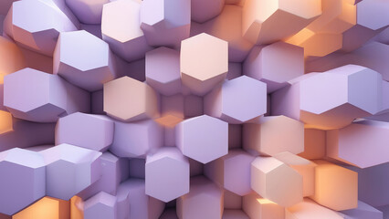 Obraz premium Soft Beauty: Gentle Purple and Pastel Peach Gradient with Hexagon Pattern