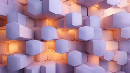 Obraz premium Soft Beauty: Gentle Purple and Pastel Peach Gradient with Hexagon Pattern