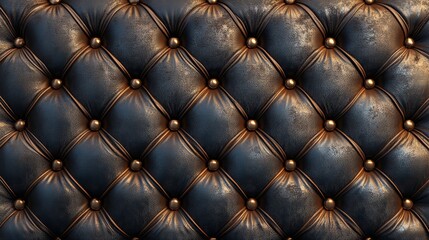 Fototapeta premium Luxury Black Leather Upholstery with Gold Buttons Texture Background