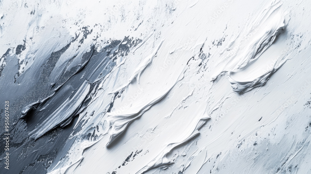 Poster textured white paint strokes on a canvas create an abstract design in daylight, showcasing the fluid