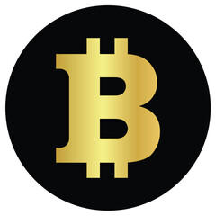 Bitcoing icon in gold color with black background, Reusable bitcoin symbol in gold color on black background