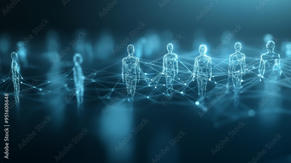Poster digital network of people connected by lines abstract concept