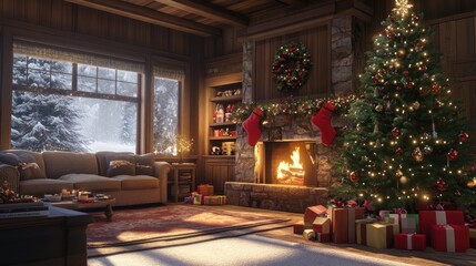 Cozy Christmas Cabin Interior