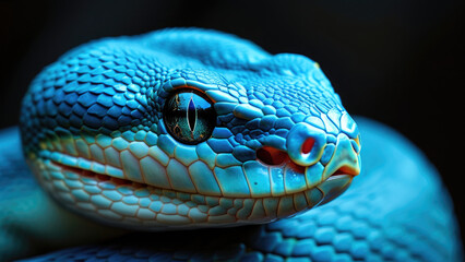 Fototapeta premium Macro Photo: Stunning Details of the Blue Viper Snake