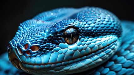 Fototapeta premium Macro Photo: Stunning Details of the Blue Viper Snake