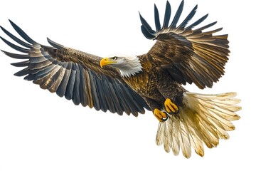 bald eagle in flight on a white background
