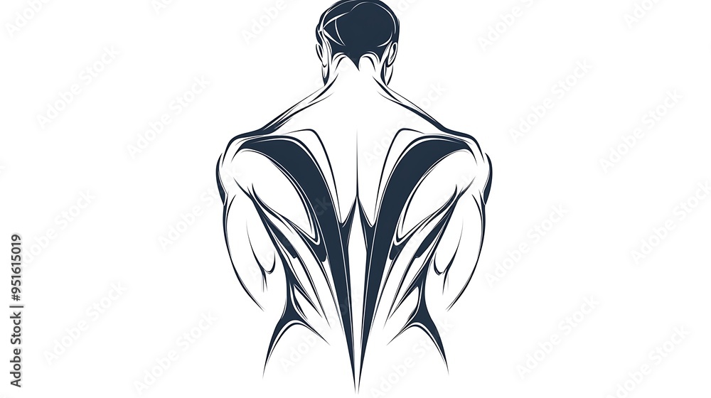 Poster sculpted back v-shape minimalistic black line art with arrows - clean flat vector design