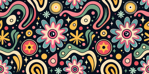  groovy abstract shape grains seamless pattern vintage retro style pattern