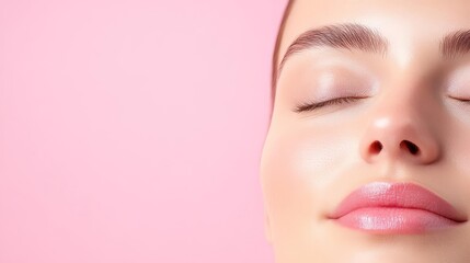 Fototapeta premium Deep breathing exercise with close-up on calm face, relaxation techniques, stress management, focused breathing