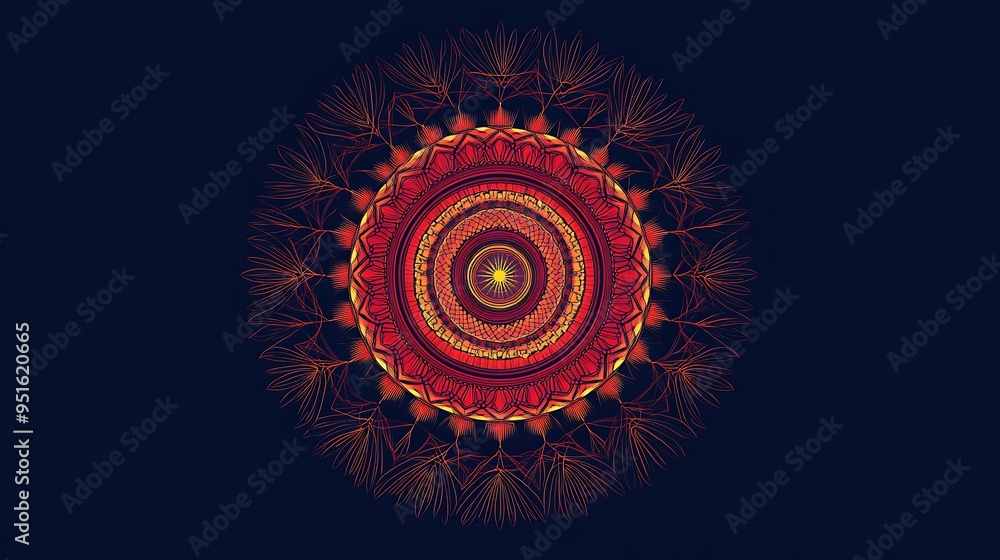 Aufkleber mesmerizing abstract red and yellow circular pattern on dark blue background