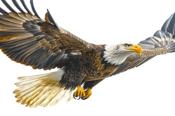 bald eagle in flight on a white background